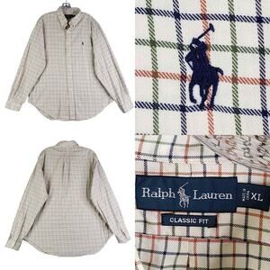 Polo Ralph Lauren Shirt Oxford Men's XL White Multicolor Plaid LS Button Down